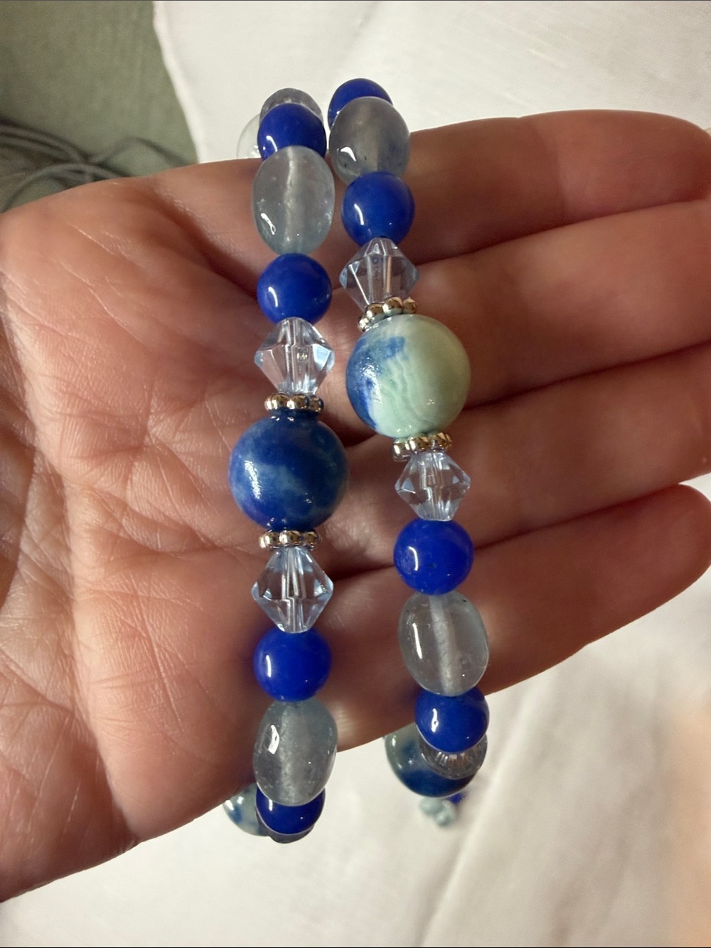 Handcrafted Jade and Sapphire Necklace an Earring Set - Picture 7 of 7